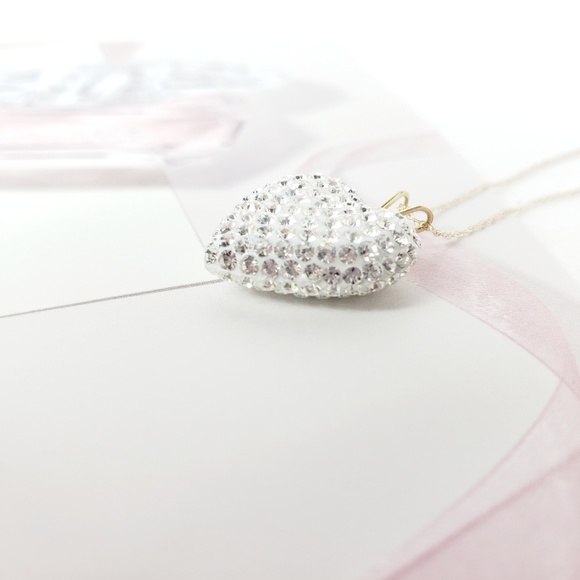 SOLD 10K Gold Necklace with Crystal Heart Resin - Picture 5 of 8